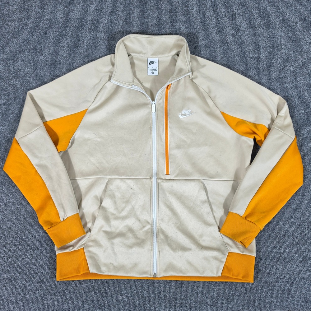 Y2K Nike Mens Track Jacket XL Beige Orange Colorblock Full Zip Mock Neck Flaw